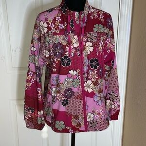 Johnny Was Yama Floral Zip-Up Track Jacket Coat Boho Chic Pink Red Small​​​​​